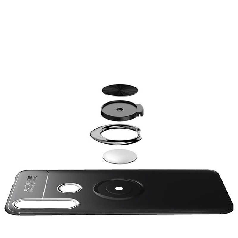 Huawei Y9 Prime 2019 Kılıf Kamera Çıkıntılı Renkli Yüzüklü Standlı Mıknatıslı Kapak (RAVEL) Siyah