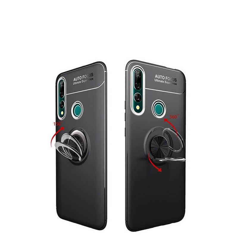 Huawei Y9 Prime 2019 Kılıf Kamera Çıkıntılı Renkli Yüzüklü Standlı Mıknatıslı Kapak (RAVEL) Kırmızı