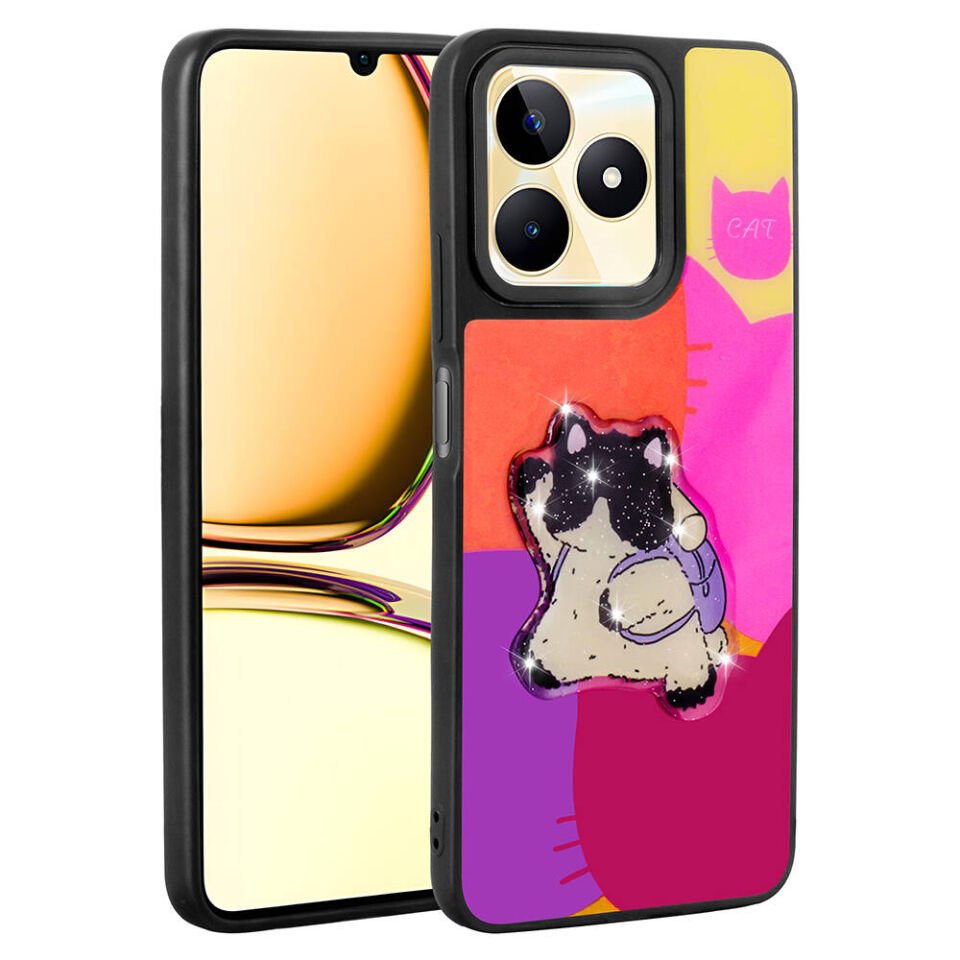 Realme C53 4G Kılıf Parlayan Kabartmalı İkonik Figürlü Silikon Kapak (Amas) Mor