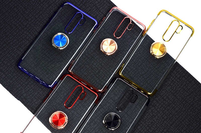 Xiaomi Redmi Note 8 Pro Kılıf Yüzüklü Standlı Silikon Köşeleri Renkli Kapak (GES) Kırmızı