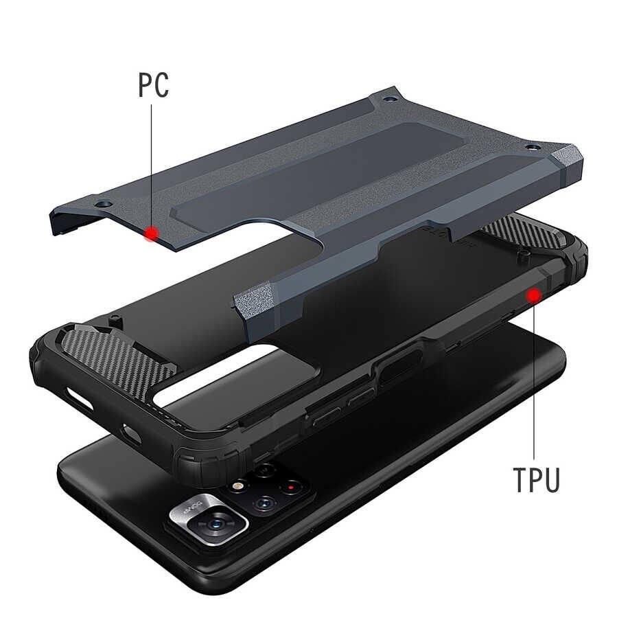 Xiaomi Redmi Note 11 Global Kılıf Armor Köşe Korumalı Çift Katman Tank Zırh Kapak (CRASH) Mavi