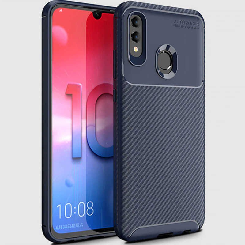 Huawei P Smart 2019 Kılıf Kamera Çıkıntılı Karbon Fiber Dokulu Renk Atmaz Kapak (NEGRO) Kahverengi