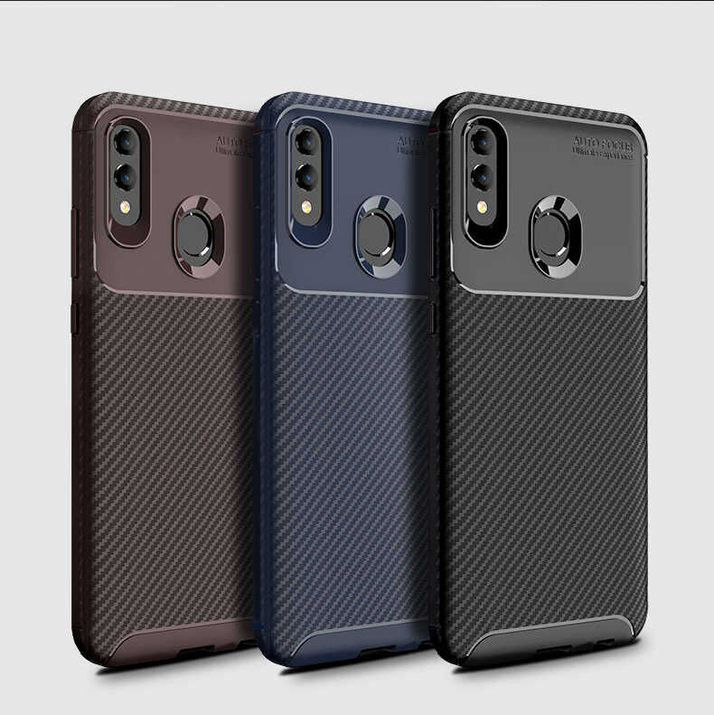 Huawei P Smart 2019 Kılıf Kamera Çıkıntılı Karbon Fiber Dokulu Renk Atmaz Kapak (NEGRO) Kahverengi