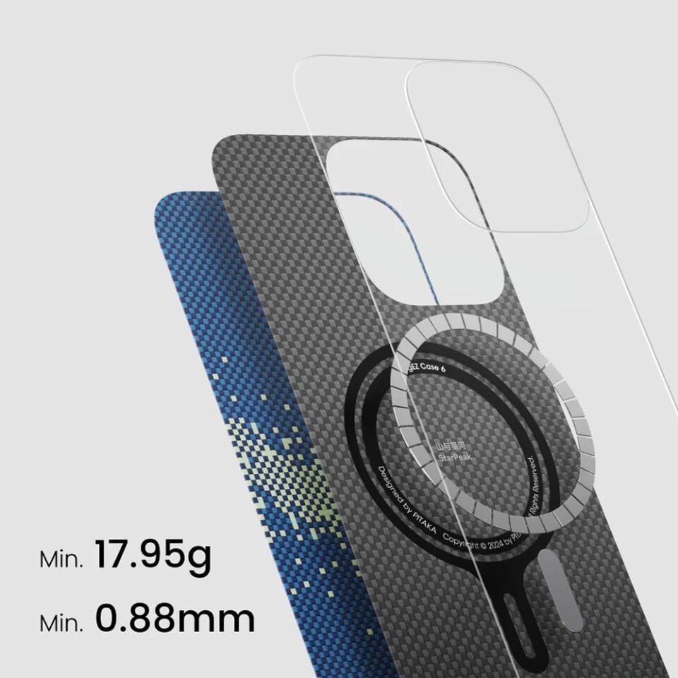 Apple iPhone 16 Plus Kılıf Magsafe Şarj Özellikli Aramid Fiber Pitaka Tactile Woven Starpeak Serisi Milky Way Samsung Galaxy Kapak