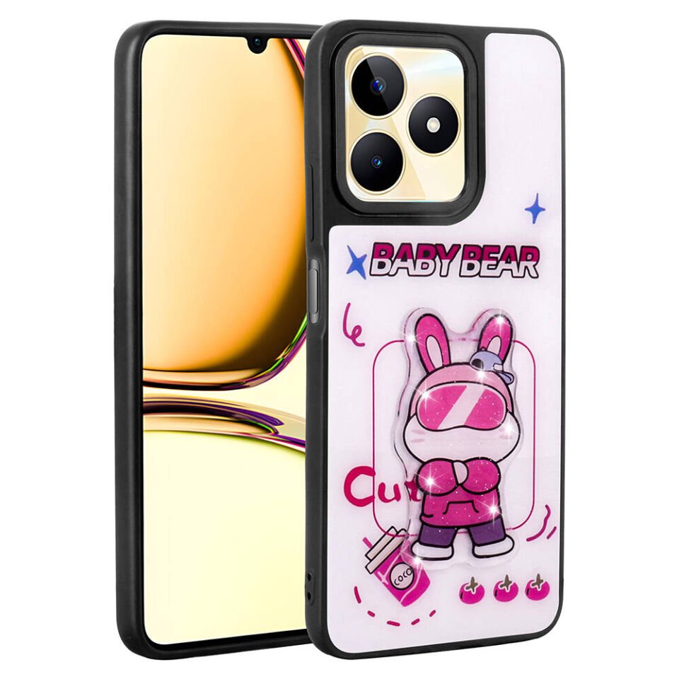 Realme C55 4G Kılıf Parlayan Kabartmalı İkonik Figürlü Silikon Kapak (Amas) Siyah