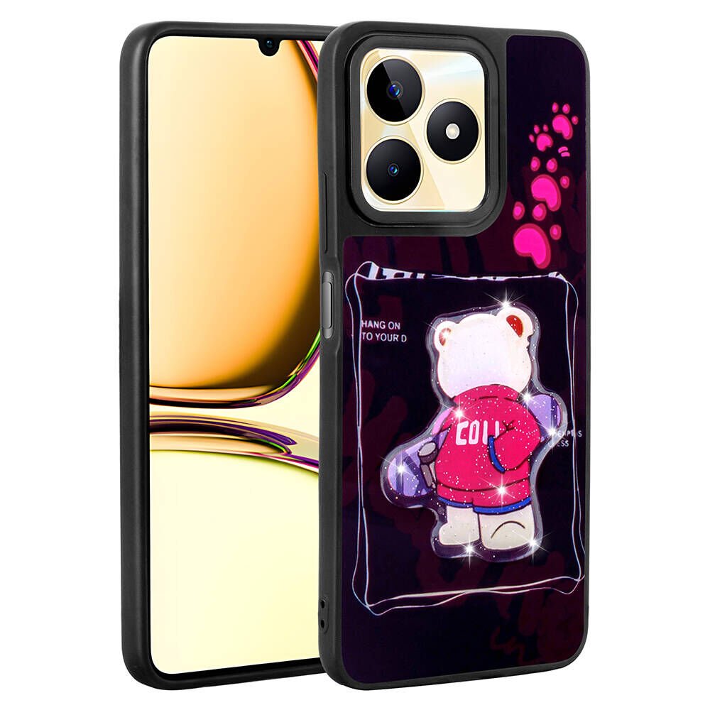 Realme C55 4G Kılıf Parlayan Kabartmalı İkonik Figürlü Silikon Kapak (Amas) Siyah