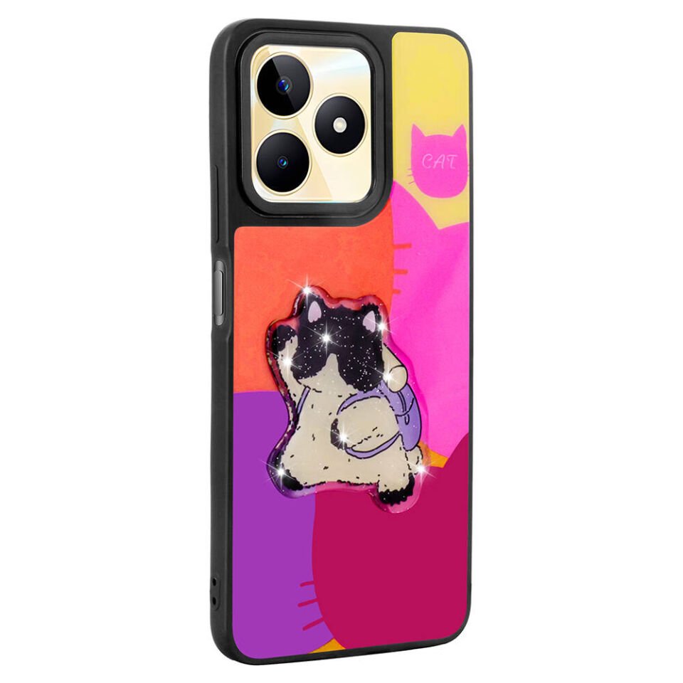 Realme C55 4G Kılıf Parlayan Kabartmalı İkonik Figürlü Silikon Kapak (Amas) Mor