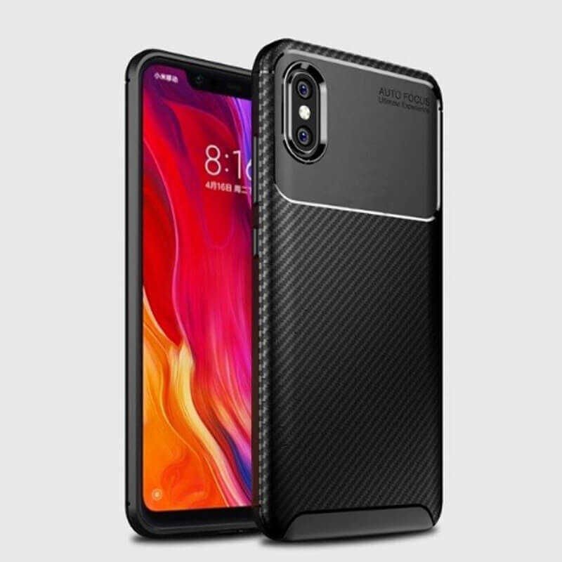 Xiaomi Mi 8 Pro Kılıf Kamera Çıkıntılı Karbon Fiber Dokulu Renk Atmaz Kapak (NEGRO) Kahverengi