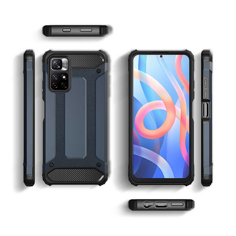 Xiaomi Redmi Note 11S Global Kılıf Armor Köşe Korumalı Çift Katman Tank Zırh Kapak (CRASH) Siyah