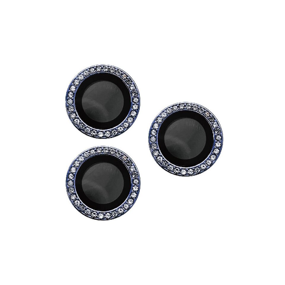 Apple iPhone 15 Pro Kamera Lens Koruyucu Renkli Taşlı Tasarım Kolay Takma Aparatlı (CL-06) Midnight