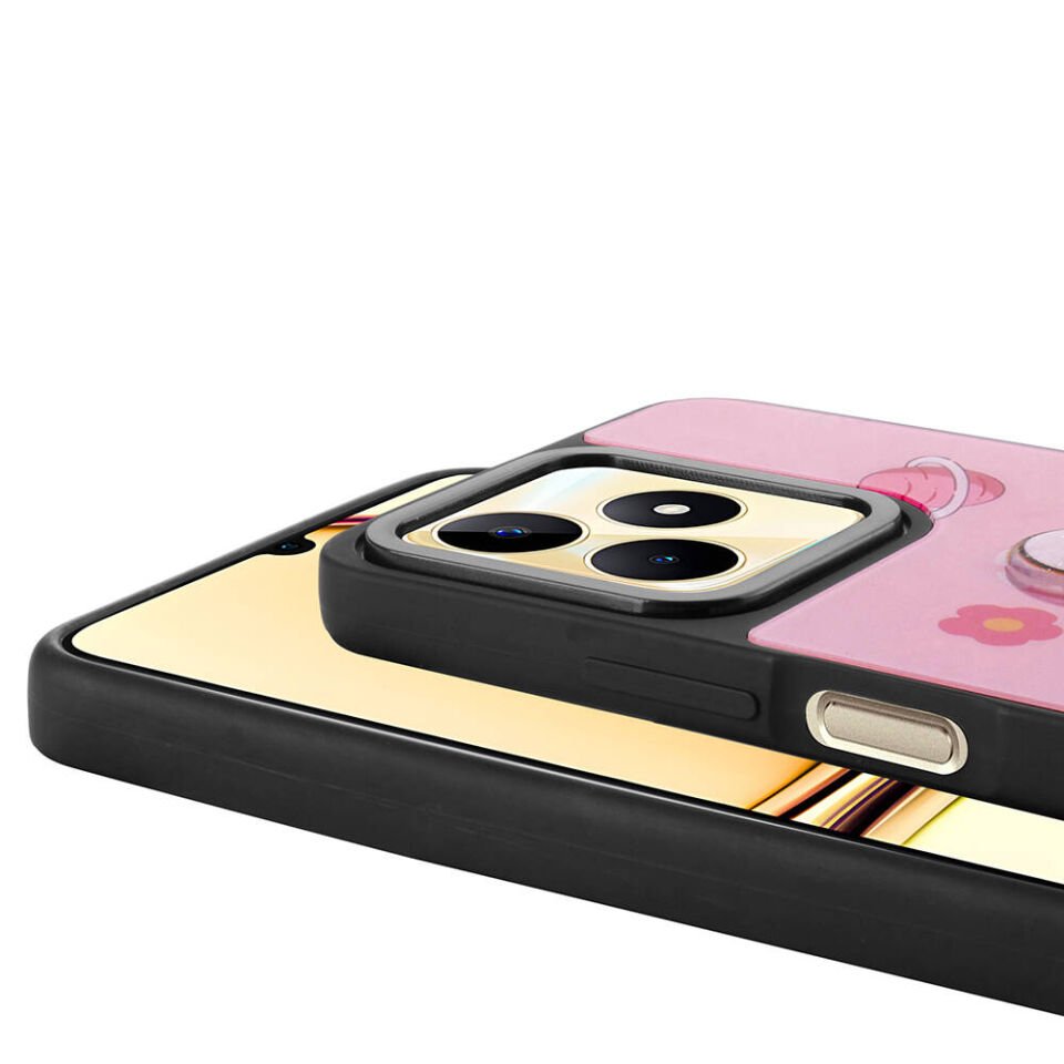 Realme C55 4G Kılıf Parlayan Kabartmalı İkonik Figürlü Silikon Kapak (Amas) Pembe