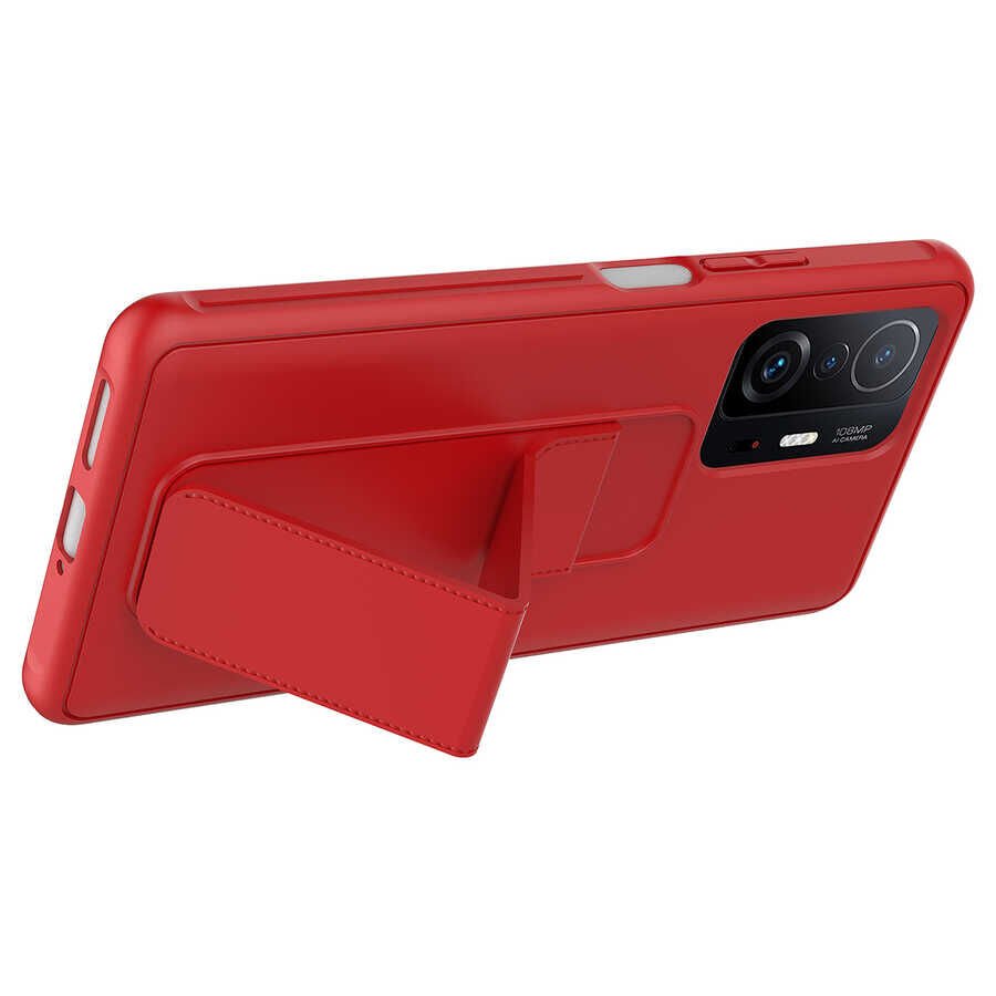 Xiaomi Mi 11T 5G Kılıf Standlı Lansman Yumuşak Dokulu Renkli Esnek Silikon Kapak (QSTAND) Koyu Yeşil