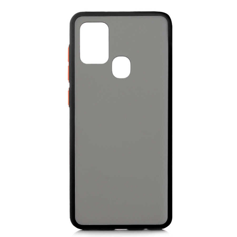 Samsung Galaxy A21S Kılıf Mat Parmak İzi Yapmaz Renkli Tuşlu Sert Silikon Kapak (fri) Siyah