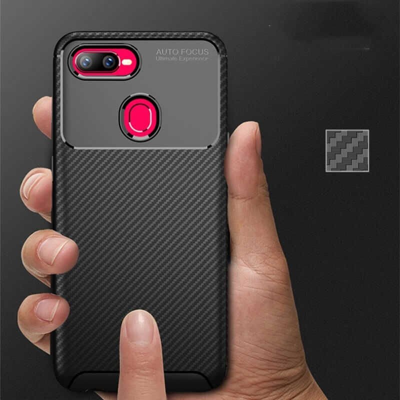 Oppo AX7 Kılıf Kamera Çıkıntılı Karbon Fiber Dokulu Renk Atmaz Kapak (NEGRO) Lacivert