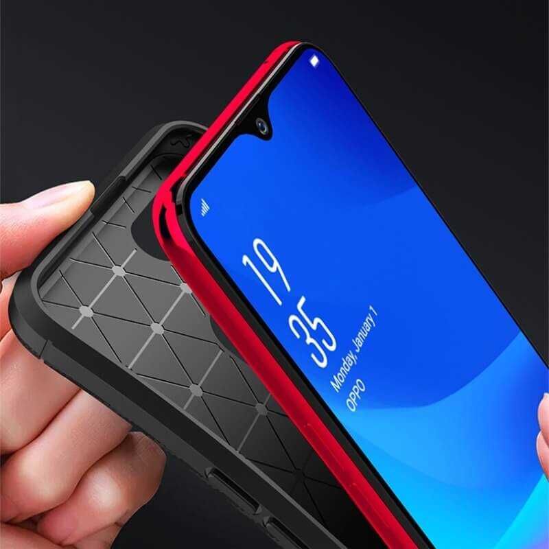 Oppo AX7 Kılıf Kamera Çıkıntılı Karbon Fiber Dokulu Renk Atmaz Kapak (NEGRO) Lacivert