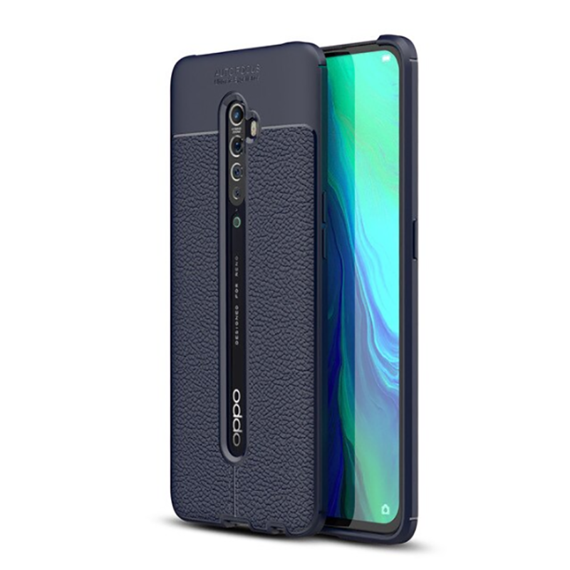 Oppo Reno 2Z Kılıf Deri Görünümlü Renk Atmayan Dayanaklı Silikon Kapak (NİSS) Siyah