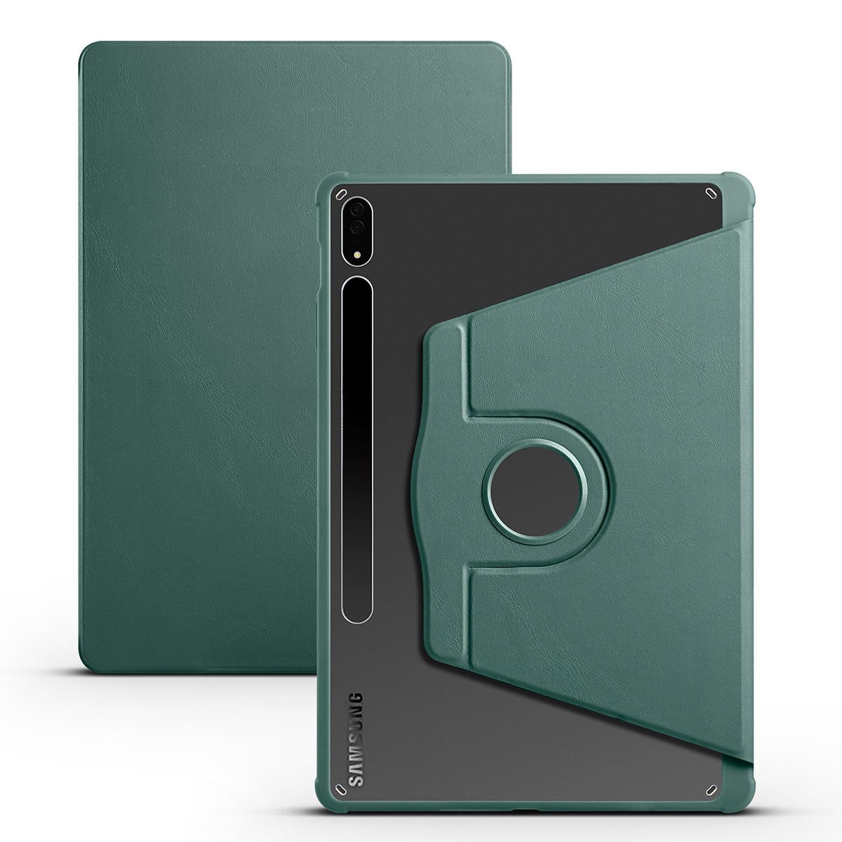 Samsung Galaxy Tab S7 FE LTE (T737-T736-T733-T730) Kılıf Kalemlikli Standlı Uyku Modlu Kapak (TER) Koyu Yeşil