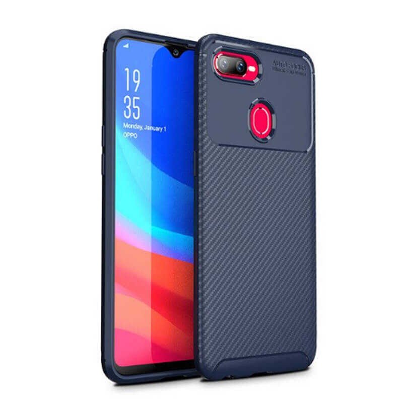 Oppo AX7 Kılıf Kamera Çıkıntılı Karbon Fiber Dokulu Renk Atmaz Kapak (NEGRO) Kahverengi