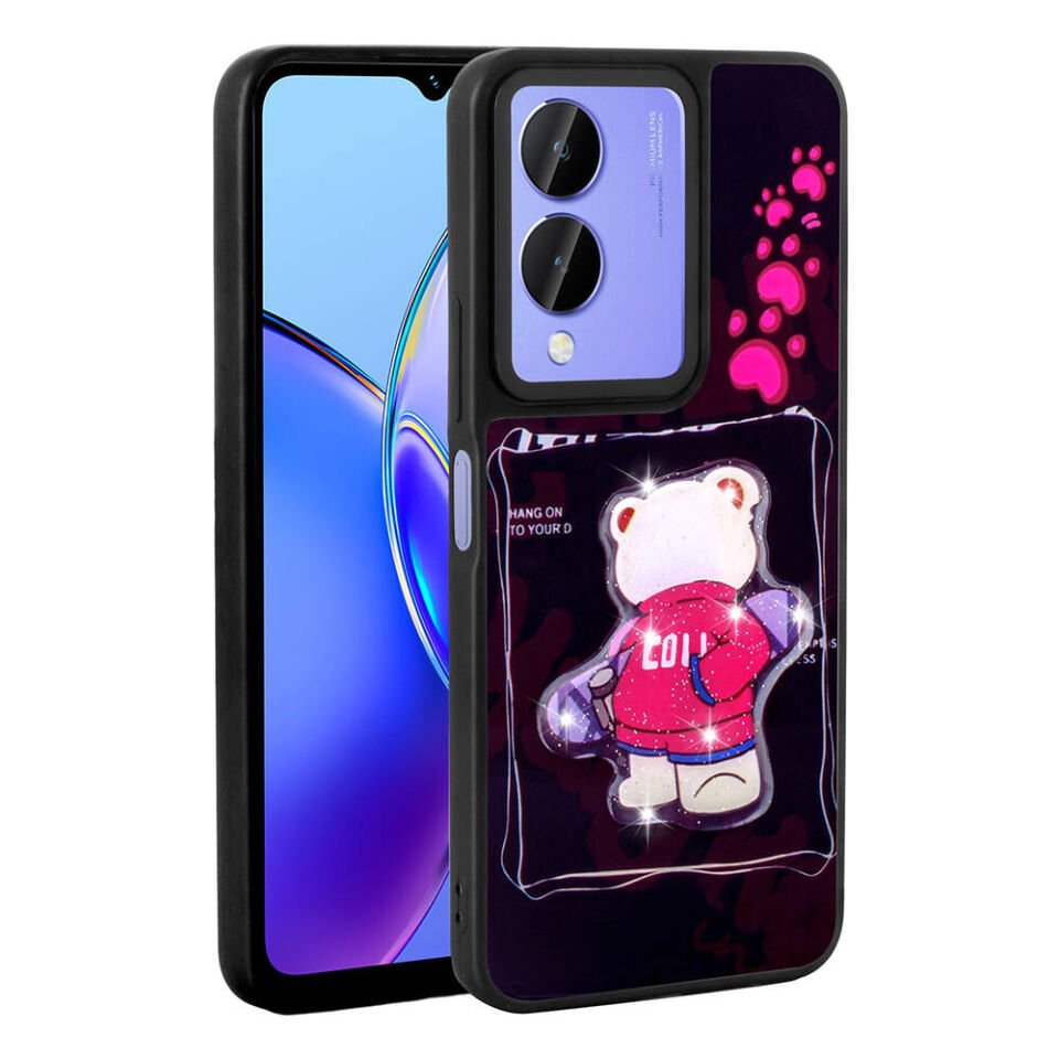 Vivo Y17S Kılıf Parlayan Kabartmalı İkonik Figürlü Silikon Kapak (Amas) Siyah