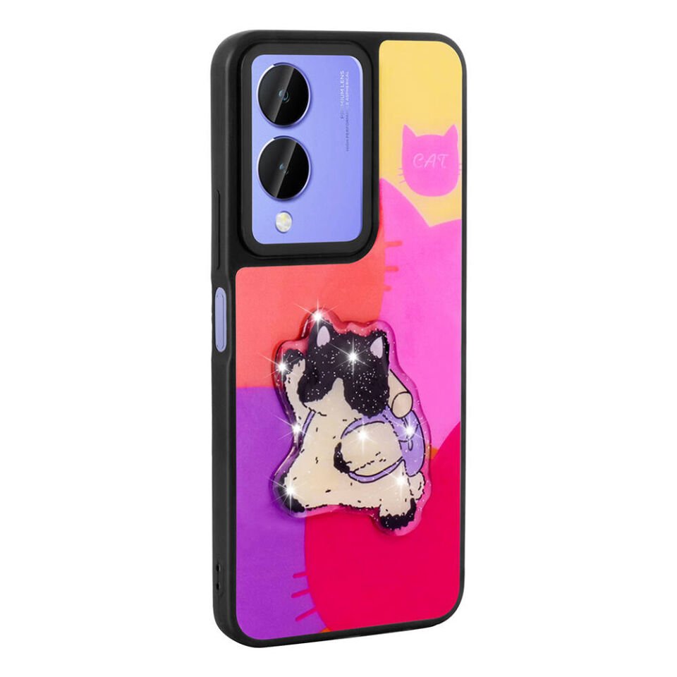Vivo Y17S Kılıf Parlayan Kabartmalı İkonik Figürlü Silikon Kapak (Amas) Siyah