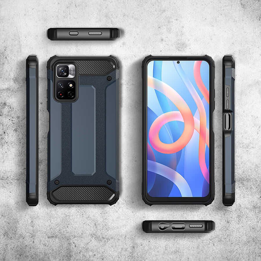 Xiaomi Redmi Note 11S Global Kılıf Armor Köşe Korumalı Çift Katman Tank Zırh Kapak (CRASH) Mavi