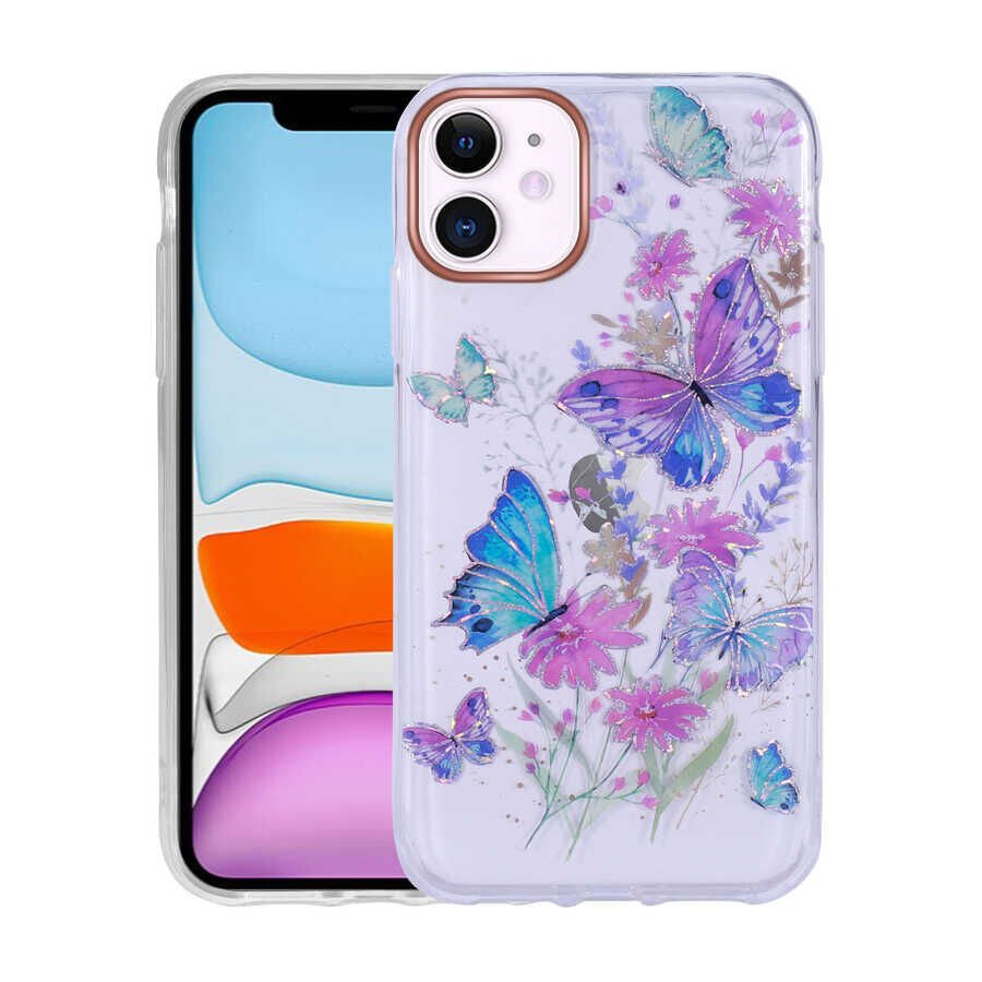 Apple iPhone 11 Kılıf Desenli Simli Sert HEPTEKİLETİŞİM İnka Kapak
