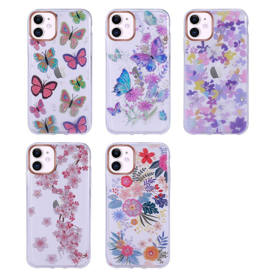 Apple iPhone 11 Kılıf Desenli Simli Sert HEPTEKİLETİŞİM İnka Kapak