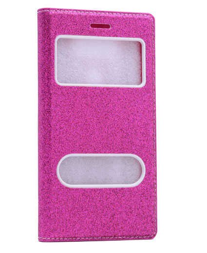 Samsung Galaxy Note 4 Kapaklı Kılıf Simli Mıknatıslı Kapak (DOLCE-SİM) Pembe Koyu