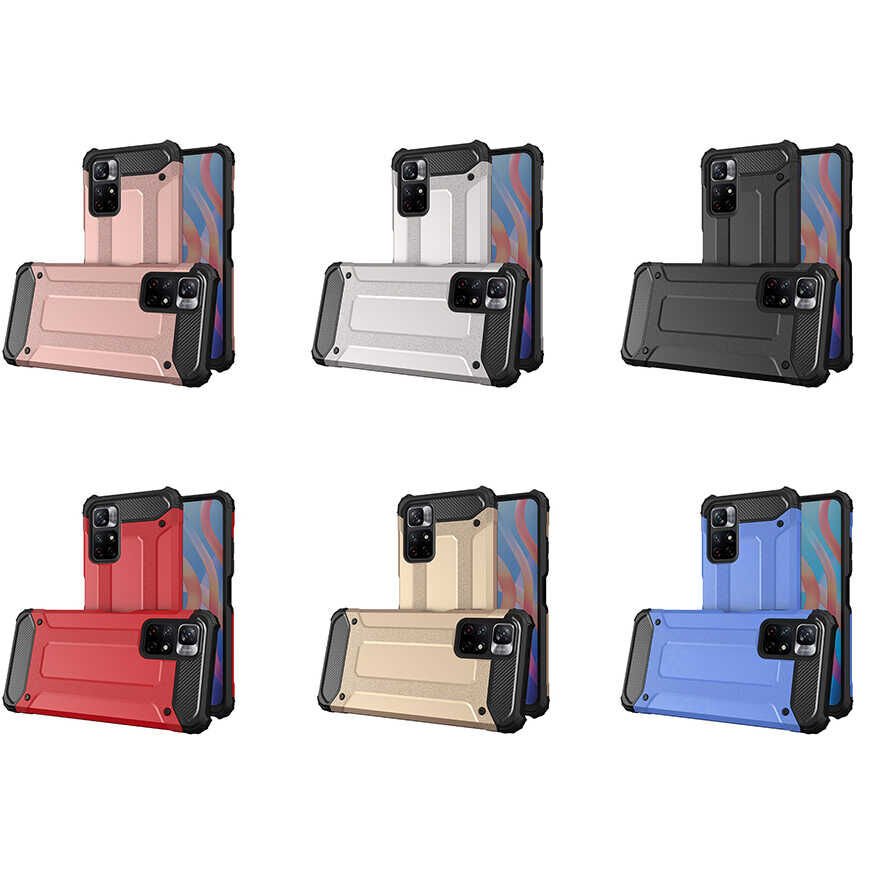 Xiaomi Redmi Note 11S Global Kılıf Armor Köşe Korumalı Çift Katman Tank Zırh Kapak (CRASH) Gold