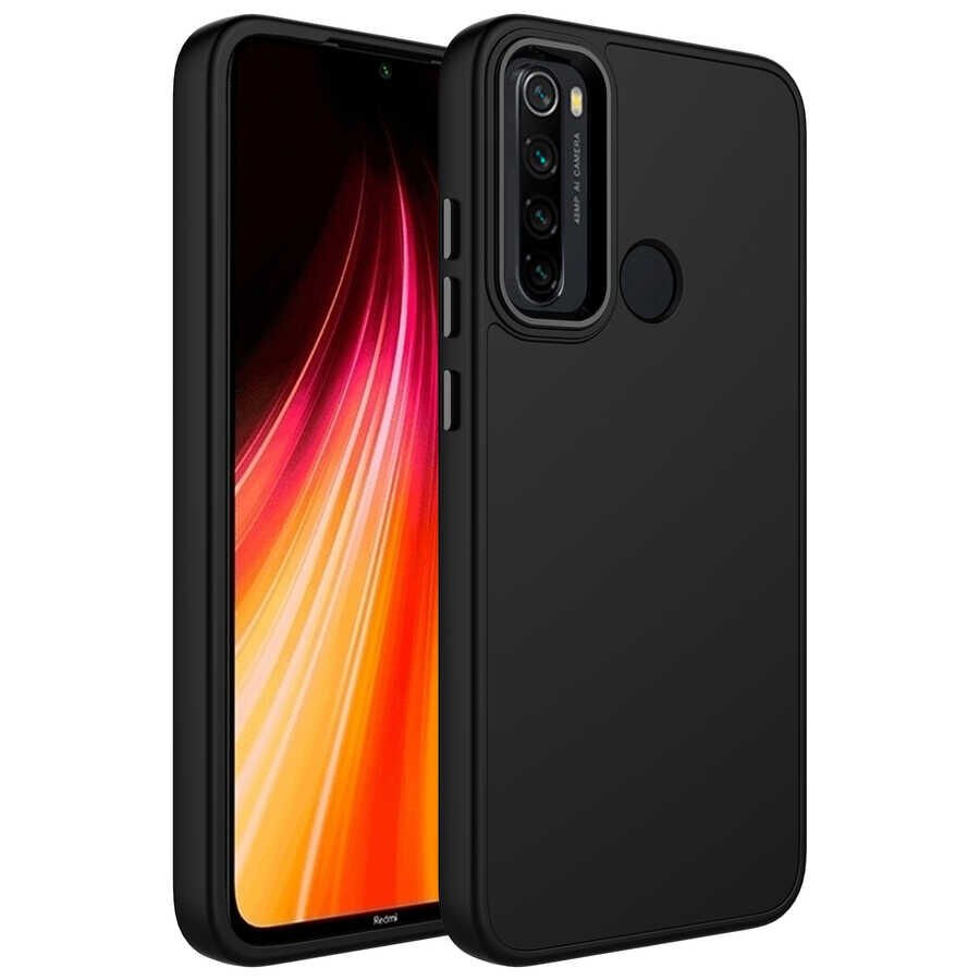 Xiaomi Redmi Note 8 Kılıf Metal Çerçeveli Hassas Butonlu Renkli İçi Kadife Lansman Kapak (LUNA) Siyah