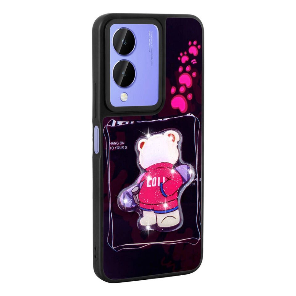 Vivo Y17S Kılıf Parlayan Kabartmalı İkonik Figürlü Silikon Kapak (Amas) Pembe