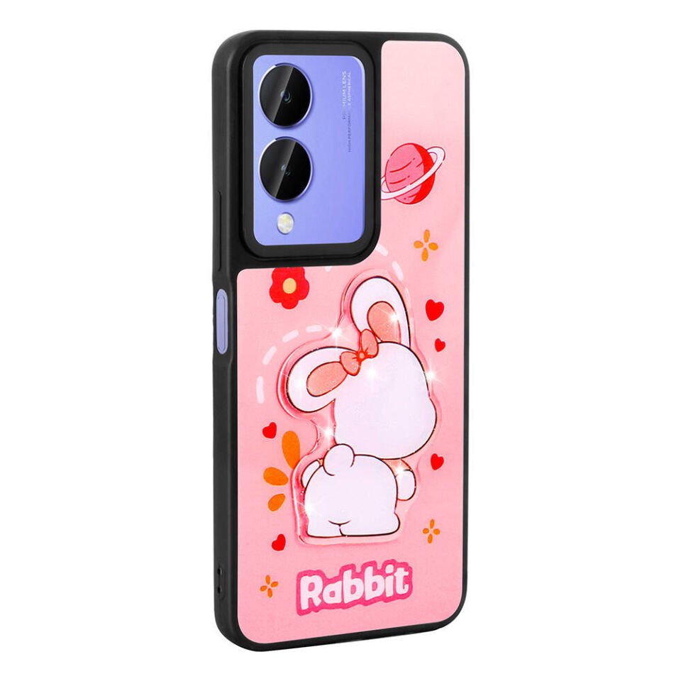 Vivo Y17S Kılıf Parlayan Kabartmalı İkonik Figürlü Silikon Kapak (Amas) Pembe