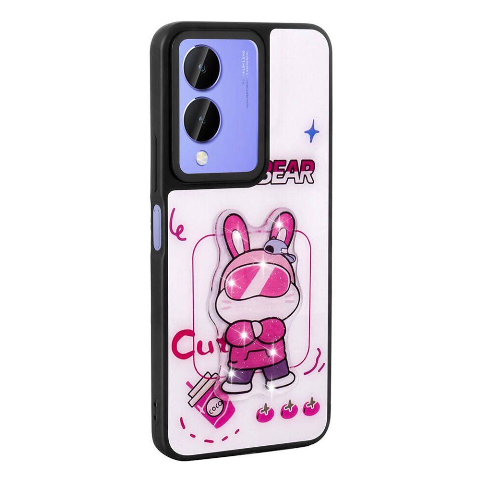 Vivo Y17S Kılıf Parlayan Kabartmalı İkonik Figürlü Silikon Kapak (Amas) Pembe