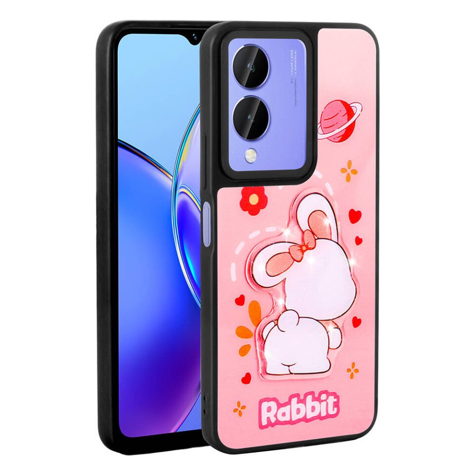 Vivo Y17S Kılıf Parlayan Kabartmalı İkonik Figürlü Silikon Kapak (Amas) Pembe