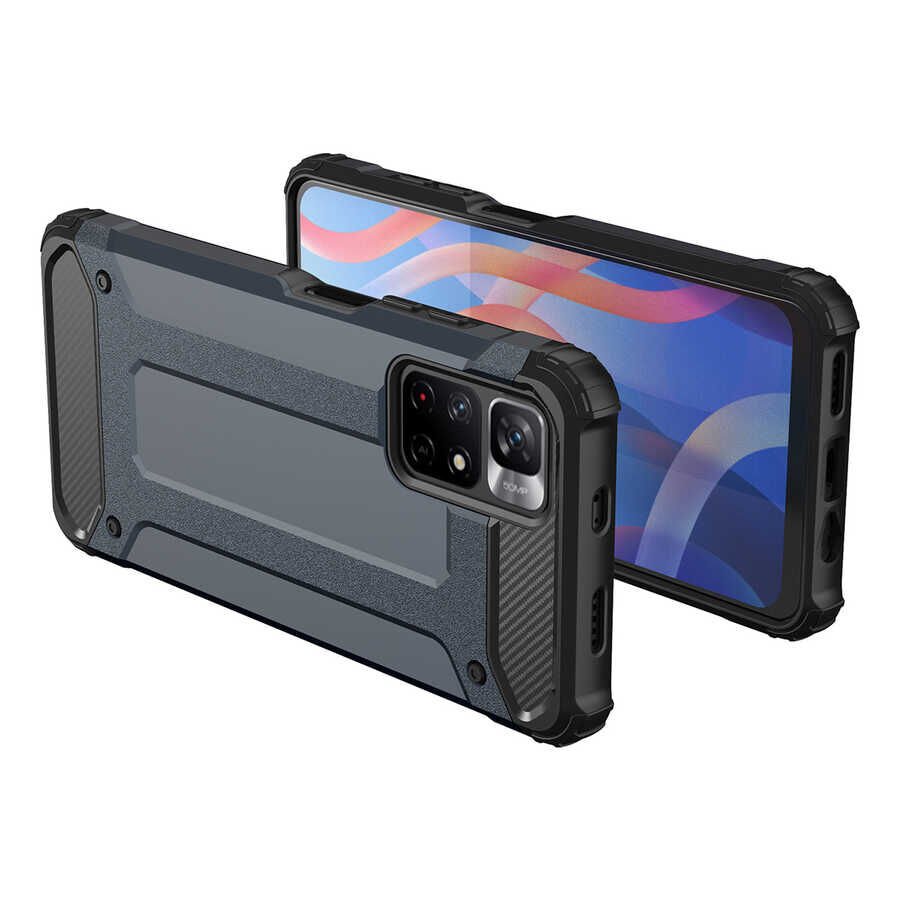 Xiaomi Redmi Note 11S Global Kılıf Armor Köşe Korumalı Çift Katman Tank Zırh Kapak (CRASH) Rose Gold