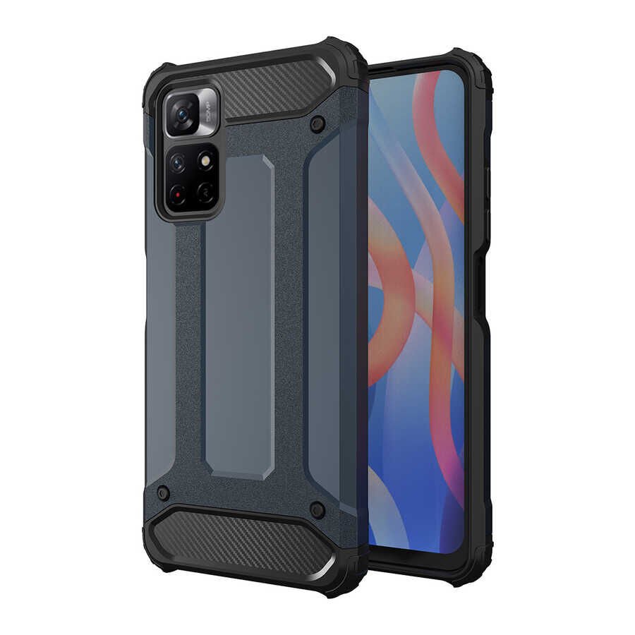 Xiaomi Redmi Note 11S Global Kılıf Armor Köşe Korumalı Çift Katman Tank Zırh Kapak (CRASH) Rose Gold