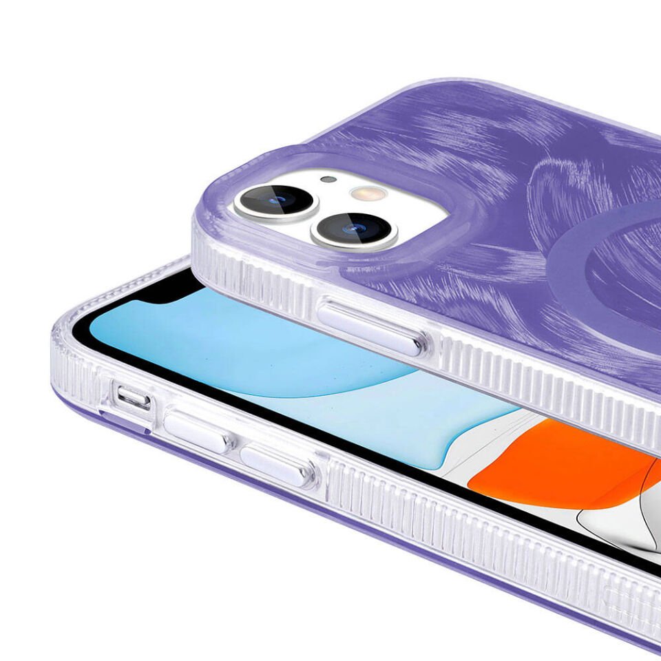 Apple iPhone 11 Kılıf Magsafe Şarj Özellikli Fırça Boya Desenli HEPTEKİLETİŞİM Palet Kapak