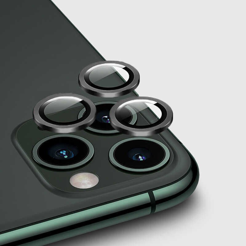 Apple iPhone 11 Pro Max Kamera Lens Koruyucu Kolay Takma Aparatlı (CL-02) Gri