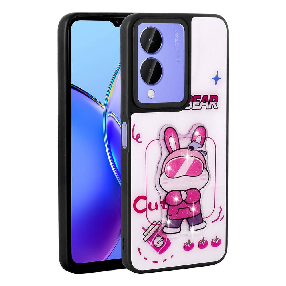 Vivo Y17S Kılıf Parlayan Kabartmalı İkonik Figürlü Silikon Kapak (Amas) Beyaz