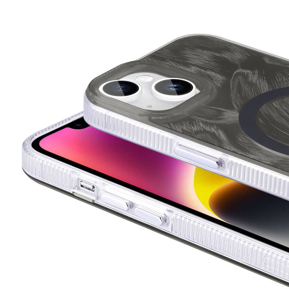 Apple iPhone 14 Kılıf Magsafe Şarj Özellikli Fırça Boya Desenli HEPTEKİLETİŞİM Palet Kapak