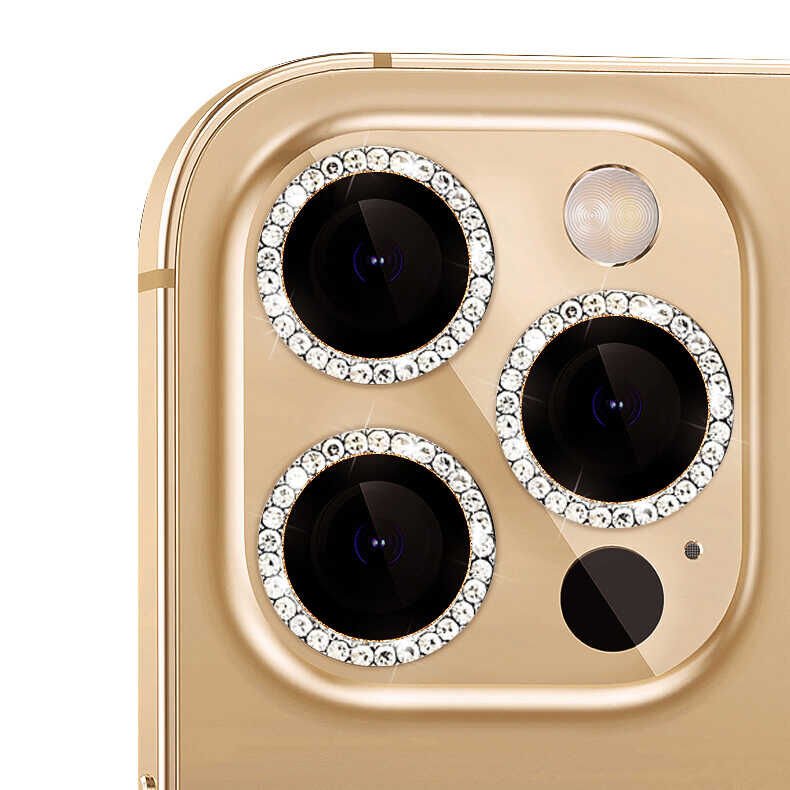 iPhone 15 Pro Max Kamera Lens Koruyucu Renkli Taşlı Tasarım Kolay Takma Aparatlı (CL-06) Siyah