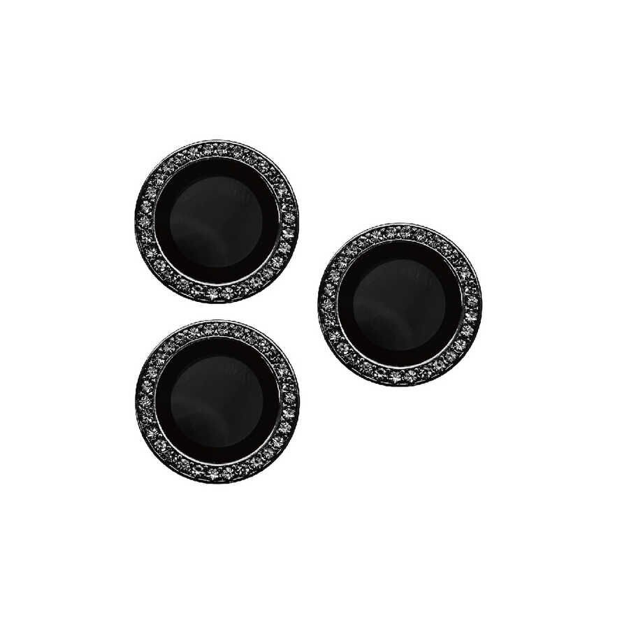 iPhone 15 Pro Max Kamera Lens Koruyucu Renkli Taşlı Tasarım Kolay Takma Aparatlı (CL-06) Siyah