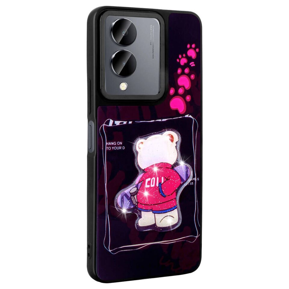 Vivo Y36 5G Kılıf Parlayan Kabartmalı İkonik Figürlü Silikon Kapak (Amas) Pembe