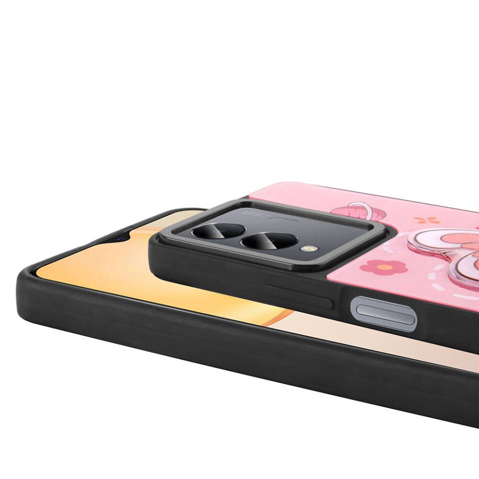 Vivo Y36 5G Kılıf Parlayan Kabartmalı İkonik Figürlü Silikon Kapak (Amas) Pembe