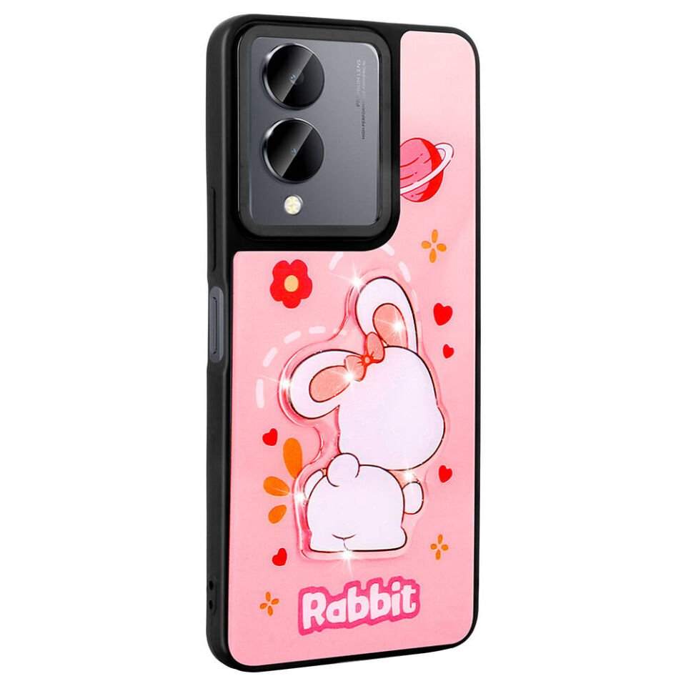 Vivo Y36 5G Kılıf Parlayan Kabartmalı İkonik Figürlü Silikon Kapak (Amas) Pembe