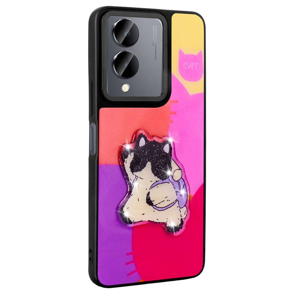 Vivo Y36 5G Kılıf Parlayan Kabartmalı İkonik Figürlü Silikon Kapak (Amas) Pembe