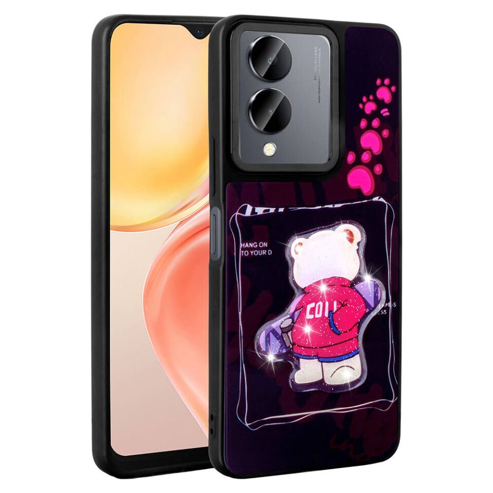 Vivo Y36 5G Kılıf Parlayan Kabartmalı İkonik Figürlü Silikon Kapak (Amas) Pembe