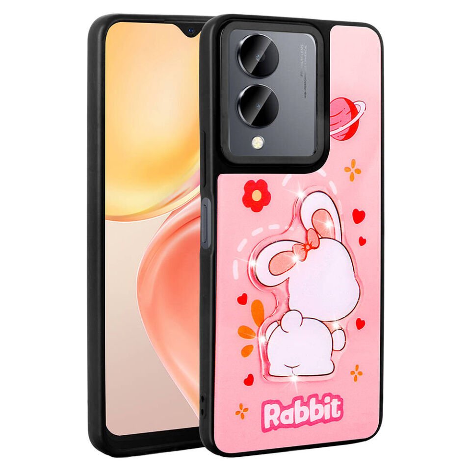 Vivo Y36 5G Kılıf Parlayan Kabartmalı İkonik Figürlü Silikon Kapak (Amas) Pembe