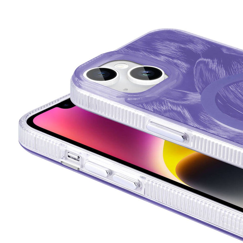Apple iPhone 14 Plus Kılıf Magsafe Şarj Özellikli Fırça Boya Desenli HEPTEKİLETİŞİM Palet Kapak