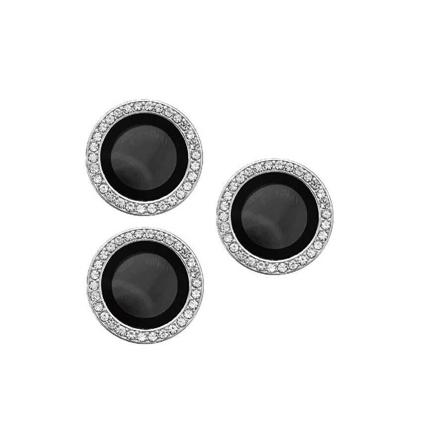 iPhone 15 Pro Max Kamera Lens Koruyucu Renkli Taşlı Tasarım Kolay Takma Aparatlı (CL-06) Gümüş